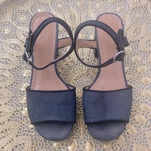 Urban Outfitters Burlap Black Block Heel Strappy Ankle Strap Sandals Sz 7 EUC